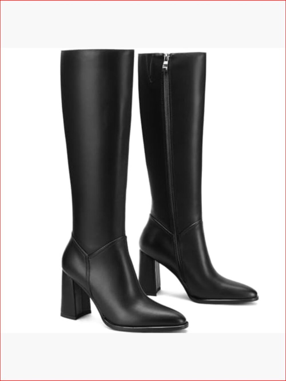 Knee High Boots with Chunky Heel Pointed Toe Side Zipper Polyurethane - Picture 5 of 6